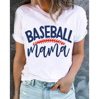 Baseball Mama Letter Graphic Print Casual T-shirt - white