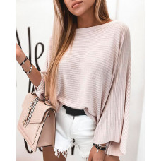 Batwing Sleeve Casual Loose Sweater - beige