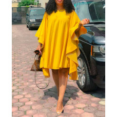 Batwing Sleeve Flowy Swing Dress - yellow