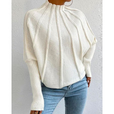 Batwing Sleeve Mock Neck Sweater - white