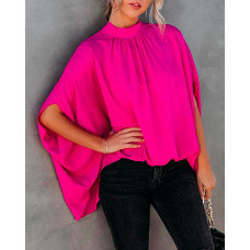 Batwing Sleeve Plicated Detail Top - hot pink