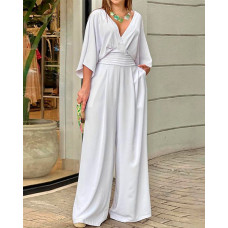 Batwing Sleeve Wide Leg Jumpsuit - white