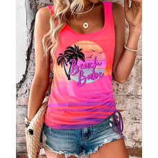 Beach Babe Landscape Print Tank Top - Multicolor