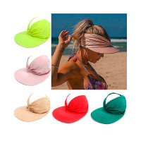 Beach Sunhat UV Protection Anti-UV Ponytail Beach Cap Visor Hat - khaki