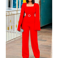 Beaded Decor Cloak Sleeve Jumpsuit - red