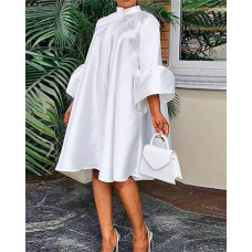 Bell Sleeve Flowy Shirt Dress - white