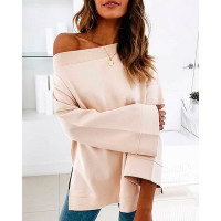 Bell Sleeve Slit Casual Sweatshirt - Apricot