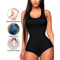 Body Shaper Butt Lifting Tummy Control Hook Design Crotchless Slimming Shapewear Bodysuit - black