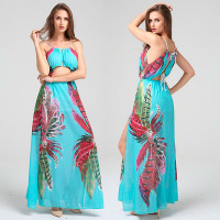 Bohemia Split Bandage Maxi Dress - blue