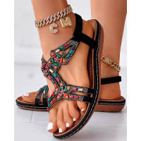 Bohemian Beaded Summer Beach Sandals - black