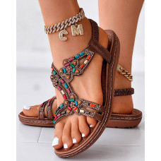 Bohemian Beaded Summer Beach Sandals - brown