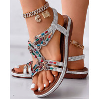 Bohemian Beaded Summer Beach Sandals - silver