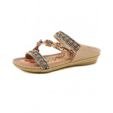 Bohemian Floral Tribal Pattern Rhinestone Sandals - Apricot