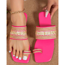 Bohemian Toe Ring Summer Beach Flip Flops - hot pink