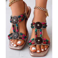 Bohemian Tribal Beaded Summer Beach Sandals - gold