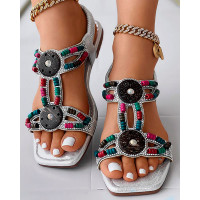 Bohemian Tribal Beaded Summer Beach Sandals - silver