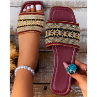 Bohemian Tribal Wide Strap Beach Slippers - Wine red