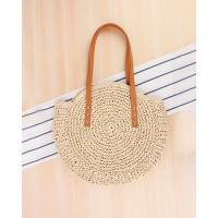 Boho Woven Straw Round Rattan Shoulder Bags - beige