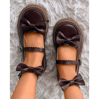 Bowknot Decor Heart Buckled Mary Jane - brown