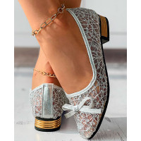 Bowknot Decor Mesh Sequin Loafers - silver