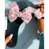 Bowknot Decor Open Toe Flat Sandals - pink