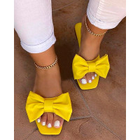 Bowknot Decor Square Toe Flat Slippers - yellow