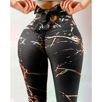 Bowknot Design Allover Print Leggings - black