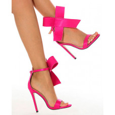 Bowknot Design Ankle Strap Heels - hot pink