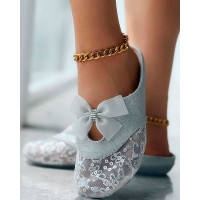 Bowknot Design Contrast Sequin Slippers - silver