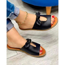 Bowknot Design Hollow Out Slippers - black