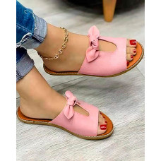 Bowknot Design Hollow Out Slippers - pink