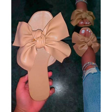 Bowknot Design One Strap Slippers - Apricot