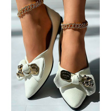 Bowknot Design Point Toe Slip-on Loafers - beige