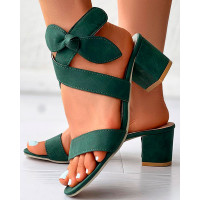 Bowknot Detail Peep Toe Chunky Heel Sandals - green