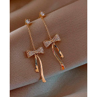 Bowknot Pattern Studded Drop Earrings - gold