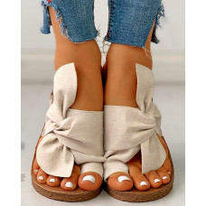 Bowknot Toe Ring Non-slip Slippers - beige