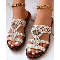 Braided Bohemian Slippers Beach Sandals - beige