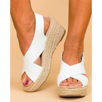 Braided Criss Cross Slingback Wedge Sandals - white