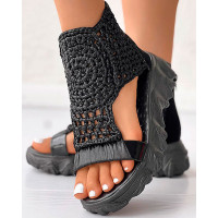 Braided Geometric Wedge Sandals - black