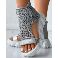 Braided Geometric Wedge Sandals - gray