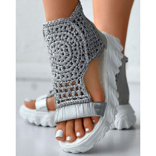 Braided Geometric Wedge Sandals - gray