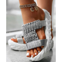 Braided Peep Toe Platform Slippers - gray