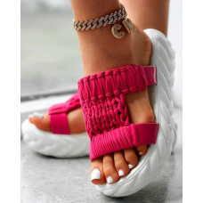 Braided Peep Toe Platform Slippers - hot pink