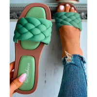 Braided Square Toe Casual Flat Slippers - green