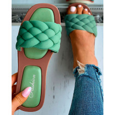 Braided Square Toe Casual Flat Slippers - green