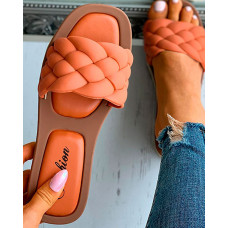 Braided Square Toe Casual Flat Slippers - orange