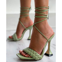 Braided Strappy Pyramid Heel - green