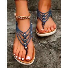 Braided Toe Post Beaded Sandals - blue