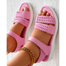 Braided Velcro Ankle Strap Summer Sandals - pink
