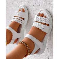 Braided Velcro Ankle Strap Summer Sandals - white